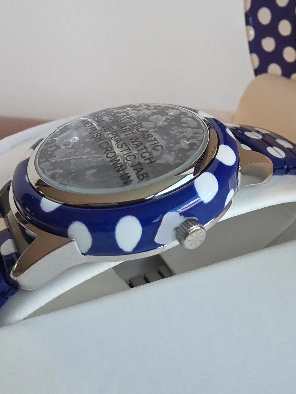 ISAAC MIZRAHI NEW Navy Polka Dot Stretch Band Women's Watch